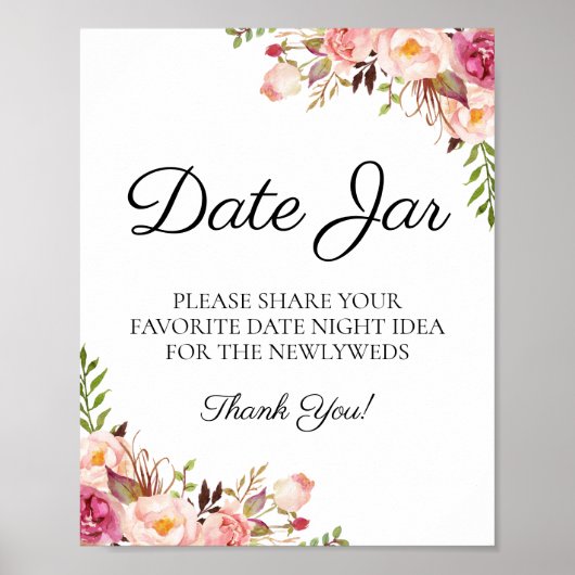 Poster Signe Rustique rose Floral Date Jar Mariage (Devant)