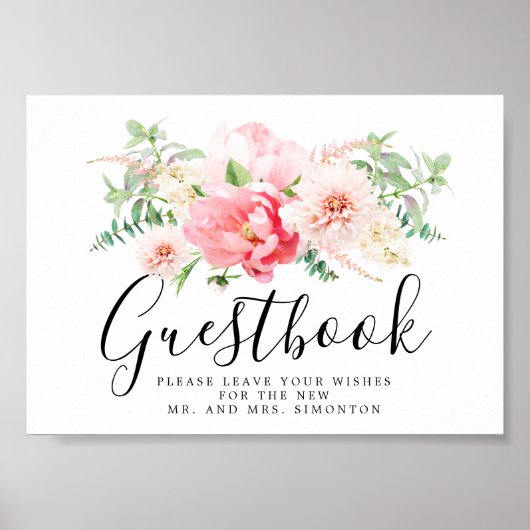 Poster Signe Rustique rose Floral Mariage (Devant)