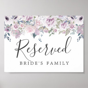 Poster Signe Rustique violet blanc Floral Mariage Réservé