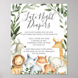 Poster Signe Safari Animaux Baby shower Diapeurs de nuit