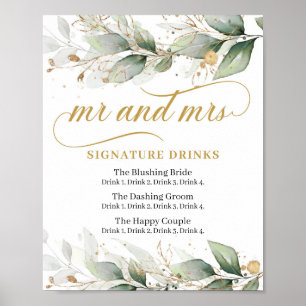Poster Signe signature feuille Eucalyptus et or