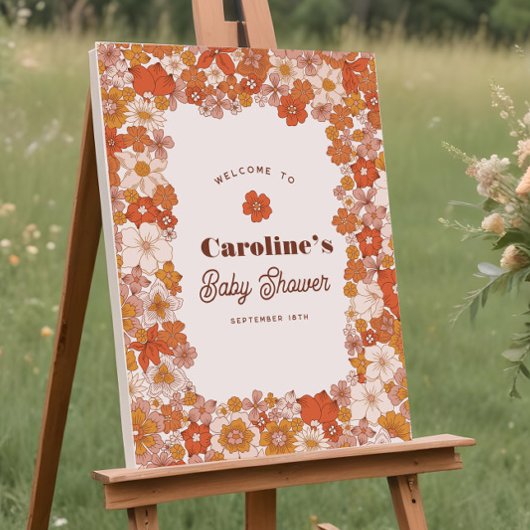 Poster SIGNE super Baby shower rose orange rétro