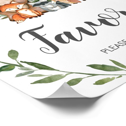 Poster Signe vert rustique Bois Animaux Faveurs (Coin)