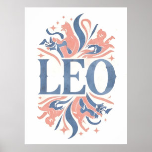 Poster SIGNE vintage Léo Zodiaque Illustration lunaire