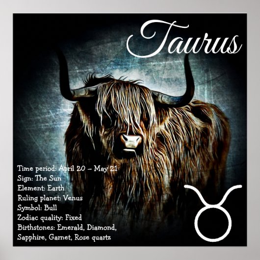 Poster SIGNE Zodiaque Bull Symbole Taurus Astrologie Post (Devant)