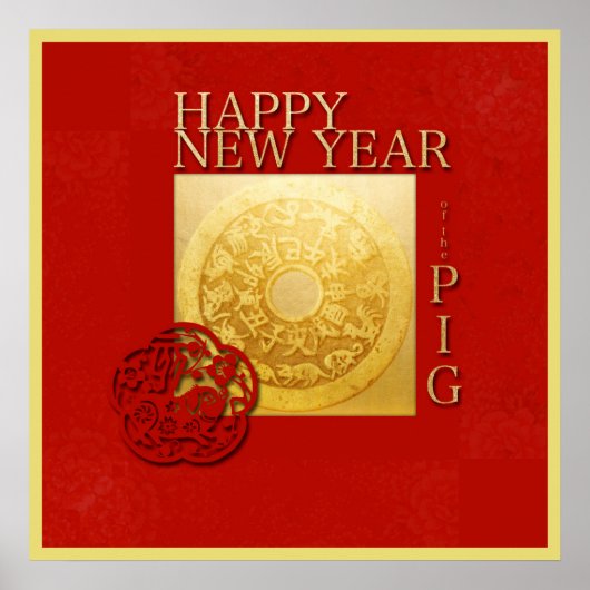 Poster SIGNE Zodiaque porc coupé chinois Année 2019 Carré (Devant)