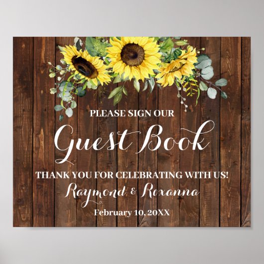 Poster Signer Livre d'invité Mariage Tournesol vert signe (Devant)