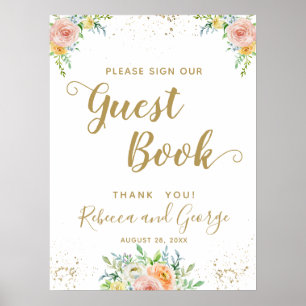 Poster Signer notre livre d'invités crépuscule fleuri ros