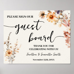 Poster Signer notre Mariage de pension d'hôtes Fleurs sau