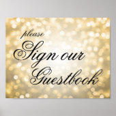 Poster Signer Notre Mariage Guestbook Gold Bokeh Lumières (Devant)