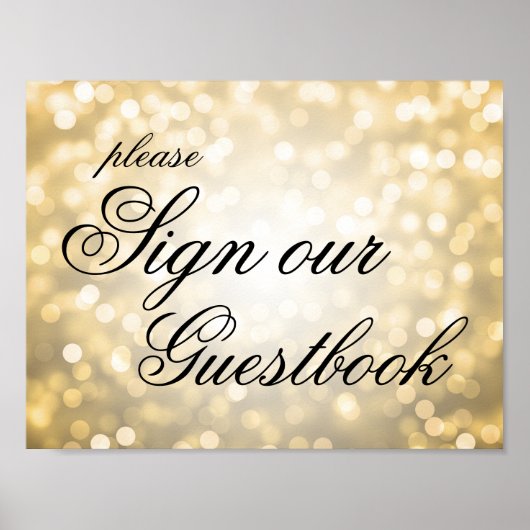 Poster Signer Notre Mariage Guestbook Gold Bokeh Lumières (Devant)