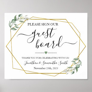 Poster Signer notre wedding shower de pension en or vert