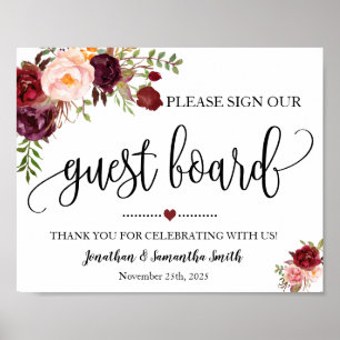 Poster Signer notre wedding shower de pension marsala flo