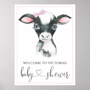 Poster Signes de Baby shower de ferme de vaches de fille