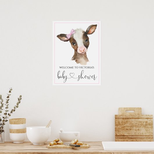 Poster Signes de Baby shower de vaches de ferme pour fill (Cuisine)