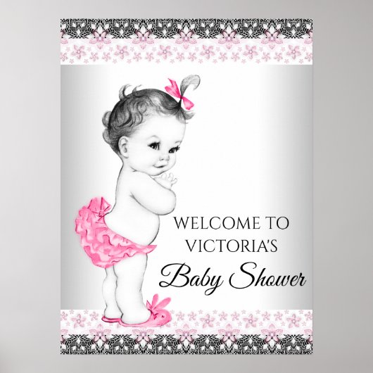 Poster Signes de Baby shower vintage pour fille (Devant)