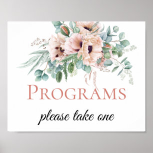 Poster Signes du programme de mariage floral rose et ivoi