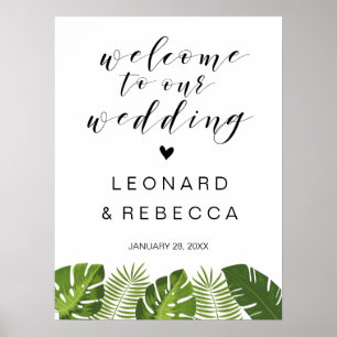 Poster Signet mariage d'accueil feuilles tropicaux