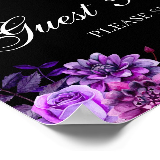 Poster Signez le livre d'or. Fleurs violettes. Mariage no (Coin)