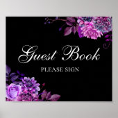 Poster Signez le livre d'or. Fleurs violettes. Mariage no (Devant)