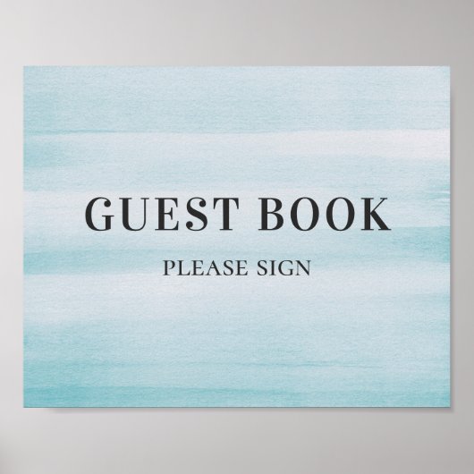 Poster Signez le livre d'or. Mariage simple bleu aquarell (Devant)