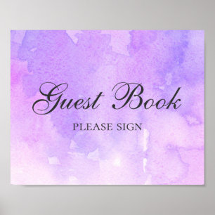 Poster Signez le livre d'or. Mariage violet. Lilas aquare