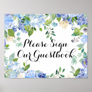 Poster Signez Notre Guestbook Sign - Floral Bleu