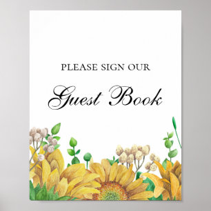 Poster Signez notre livre d'or. Rustic Flowers. Fleurs de
