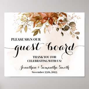 Poster Signez notre panneau d'invité Mariage Automne Plui