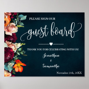 Poster Signez notre panneau d'invités mariage vin marine