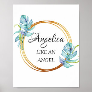 Poster Signification du nom Angelica Cadre floral doré