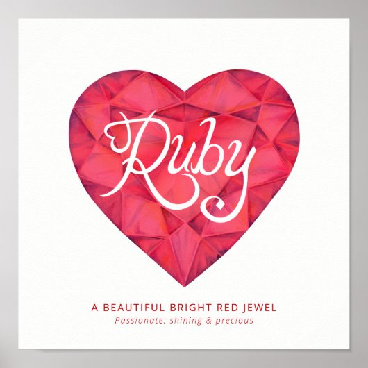 Poster Signification du nom Ruby cœur aquarelle rouge gem (Devant)