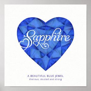 Poster Signification du nom Saphirre cœur aquarelle bleu