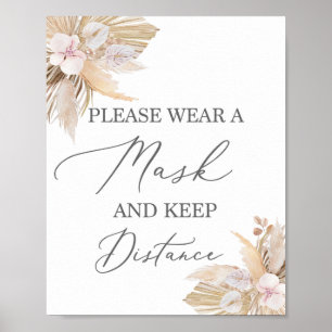 Poster S'il vous plaît porter un masque pampas signe d'he
