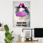 Poster S'il vous plaît porter un Masque Visage Cute Chat (Bureau à domicile)
