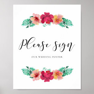 Poster S'il vous plaît signer - Design floral Signal de m