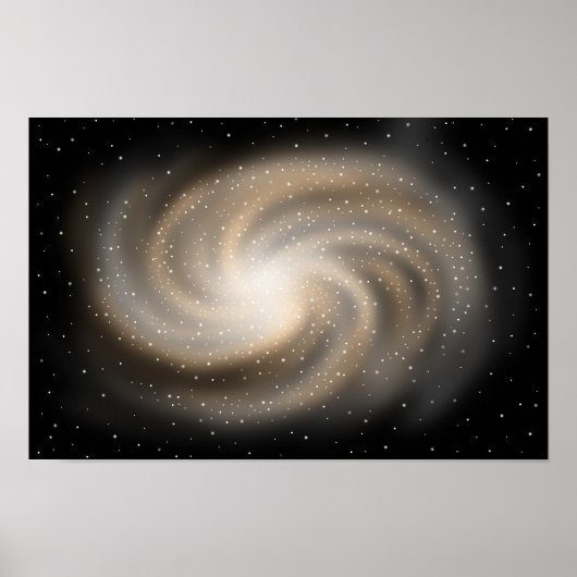 Poster Silence infini. Galaxie dorée debout dans l'espace (Devant)