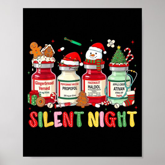 Poster Silent Night Funny Nurse Christmas Design  (Devant)