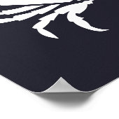 Poster silhouette blanche CRAB nautique sur bleu marine (Coin)