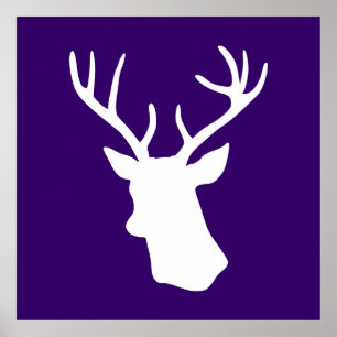 Poster Silhouette blanche de tête de cerfs communs -