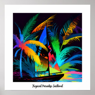Poster Silhouette colorée Tropical Paradise Voilier