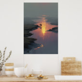 Poster Silhouette Couple Sunset Stream Reflection (Cuisine)