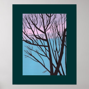 Poster Silhouette d'arbre sur fond de ciel du soir d'auto