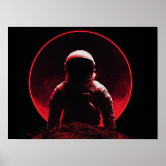 Poster Silhouette d'astronaute sur la planète rouge avec