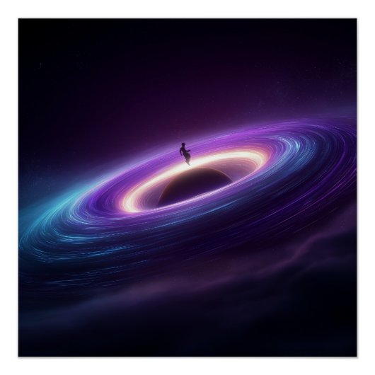 Poster Silhouette d'astronaute sur le disque d'accrétion (Devant)