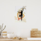 Poster Silhouette de Ballerina avec design abstrait flora (Cuisine)