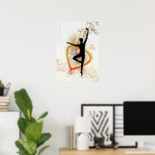 Poster Silhouette de Ballerina avec design abstrait flora (Bureau à domicile)
