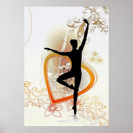 Poster Silhouette de Ballerina avec design abstrait flora (Devant)