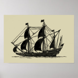 Poster Silhouette de bateau avec les voiles se