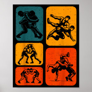 Poster Silhouette de catch rétro vintage Hommes Wo